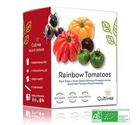 CULTIVEA® Mini Kit Huerto de Tomates Arcoíris - 100% Semillas Bio - Jardina, Decora y Degusta - Idea de Regalo (Cebra Negra y Verde, Tomate Hawaiana, Tomate de Corazón Dulce, Physalis Ixocarpa)!