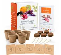CULTIVEA® Mini Kit Huerto de Verduras Insólitas - 100% Semillas Bio - Melón Dorado, Frijoles Reina Púrpura, Rábano Negro, Rábano Azul, Remolacha Chioggia - Idea de Regalo