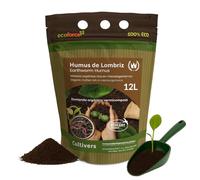 CULTIVERS Humus de Lombriz Ecológico 12 L Certificado | Abono Orgánico para Plantas y Huerto | Mejora la Estructura del Suelo y Favorece el Desarrollo Vegetal