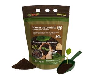 CULTIVERS Humus de Lombriz Ecológico 20 L Certificado | Abono Orgánico para Plantas y Huerto | Mejora la Estructura del Suelo y Favorece el Desarrollo Vegetal
