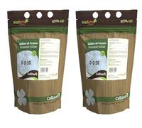 CULTIVERS Sulfato de Potasio Fertilizante Plantas Jardín y Acuario de 2x1 kg. Abono hidrosoluble aporte de de Potasio y Azufre a los cultivos. Reductor PH en suelos alcalinos. Sulfato Potásico