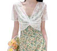 CuLtP Bolero Mujer Bolero De Encaje Floral para Mujer Jersey De Bolero Recortado con Parte Delantera Torcida Cárdigan Transparente De Malla De Manga Corta De Verano Vestidos De Noche Tops De Chal De