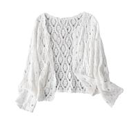 CuLtP Bolero Mujer Cárdigans Bolero para Mujer Cárdigan Transparente De Malla De Crochet Bohemio Verano Manga Larga Beach Cover Up Vestidos De Noche Vintage Chaquetas Bolero Abrigo L