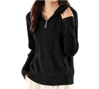 CuLtP Cárdigan para Mujer con Capucha, Cárdigan Informal Ligero De Manga Larga con Cremallera Y Frente Abierto con Bolsillos, Suéter De Punto, Chaqueta para Cubrir,Negro,M