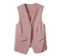 CuLtP Chaleco De Mujer Blazer Sin Mangas, Elegante Chaleco De Oficina De Trabajo Delgado con Botones Chaleco De Fiesta Retro, Chaleco De Traje Elegante Económico con Cuello En V,Pink,S