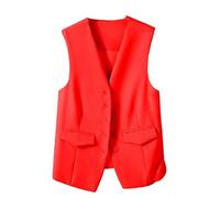 CuLtP Chaleco De Mujer Blazer Sin Mangas, Elegante Chaleco De Oficina De Trabajo Delgado con Botones Chaleco De Fiesta Retro, Chaleco De Traje Elegante Económico con Cuello En V,Rojo,L