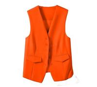 CuLtP Chaleco De Mujer Blazer Sin Mangas, Elegante Chaleco De Oficina De Trabajo Delgado con Botones Chaleco De Fiesta Retro, Chaleco De Traje Elegante Económico con Cuello En V,Naranja,3XL