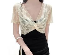 CuLtP Chaqueta Corta Mujer Bolero De Encaje Floral para Mujer Jersey De Bolero Recortado con Parte Delantera Torcida Cárdigan Transparente De Malla De Manga Corta De Verano Vestidos De Noche Tops De