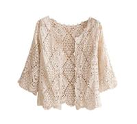 CuLtP Chaqueta Corta Mujer Boleros para Mujer Se Encoge De Hombros Boho Crochet Malla Cárdigan Transparente De Encaje Étnico Hueco De Punto Playa Cubrir Casual Verano Frente Abierto Cárdigans Cort