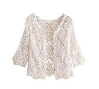 CuLtP Chaqueta Corta Mujer Boleros para Mujer Se Encoge De Hombros Boho Malla De Crochet Cárdigan Transparente De Encaje Étnico Hueco De Punto Playa Cubrir Casual Verano Frente Abierto Cárdigans C