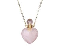 Collares de Cristal de Cuarzo Rosa Natural,Colgante de Botella de Perfume con Piedra de Cristal En Forma de Corazón,Collar con Colgante Difusor de Aceite Esencial,Regalo de Joyería Para Mujeres