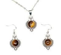 CuLtP Conjuntos De Joyería Para Mujer Conjunto De Collar Y Aretes Colgantes Redondos Con Incrustaciones De Filigrana Y Piedra De Ojo De Tigre Estilo Barroco Pendientes Colgantes Con Gancho Para Muj