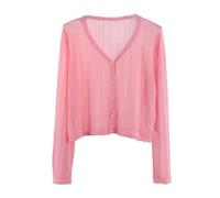 CuLtP Mujer Manga Larga Sheer Soft Bolero Shrug Top, Cárdigan Bolero Recortado Chaqueta Frontal Abierta Cárdigan Cubre, Cuello En V Bolero Shrug Botones De Punto Jersey, Sandía Rojo