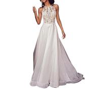 CULTP Nuevo Vestido de Novia sin Mangas de Encaje con Cuello Americano y Maxi Paneles Impresos, Bianco, M