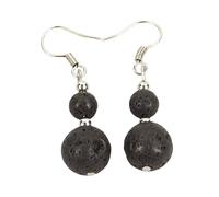 CuLtP Pendientes De Gancho Colgante con Cuentas De Lava Negra De 2 Cuentas Redondas para Mujer, Pendientes Colgantes De Chakra con Piedras Preciosas De Cristal Hechos A Mano, Ideas De Regalos para M