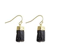 CuLtP Pendientes de gota de turmalina negra natural con piedras en bruto irregulares, colgantes dorados con cristales de Reiki Chakra