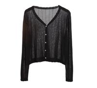 CuLtP Top De Bolero Suave Y Transparente De Manga Larga para Mujer, Cárdigan De Bolero Recortado, Chaqueta con Frente Abierto, Cubierta De Cárdigan, Jersey con Botones De Punto De Bolero con Cuell