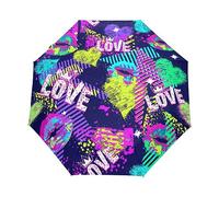 Cultura Amor Música Besos Paraguas Plegable Automático Paraguas de Viaje Mujer Niño Niña Protección UV Resistencia Viento Impermeable