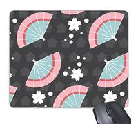 Cultura de Japón japonés estilo cute negro azul rosa blanco ventiladores Sakura lunares repetición Totem ilustración patrón Rectángulo antideslizante de goma Mousepad ratón juego almohadilla