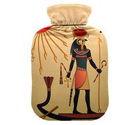 Cultura tribal étnica Egipto Tótem Art Anub Africano Botella de agua caliente con cubierta suave y cálida para cama de invierno, mano cuello y hombros, 2 L