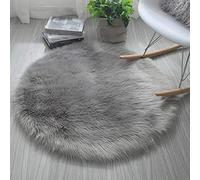 Cumay Falso Piel de Carnero Vellón Alfombra （Lavable a máquina） Shaggy Elegante De Pelo Largo Mullida Excelente Piel Sintética de Calidad Alfombra de Lana (Redondo Gris, 45x 45 cm)