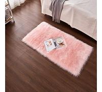 Cumay Piel de Imitación, Artificial Alfombra, excelente Piel sintética de Calidad Alfombra de Lana ，Adecuado para salón Dormitorio baño sofá Silla cojín (Rosa, 50 X 150 cm)