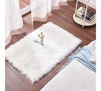 Cumay Piel de Imitación, Artificial Alfombra, excelente Piel sintética de Calidad Alfombra de Lana ，Adecuado para salón Dormitorio baño sofá Silla cojín (Blanco, 60 X 90 cm)
