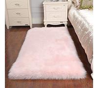 Cumay Piel de Imitación, Artificial Alfombra, excelente Piel sintética de Calidad Alfombra de Lana ，Adecuado para salón Dormitorio baño sofá Silla cojín (Rosa, 60 X 90 cm)