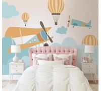 Cumbre De Montaña Dibujada A Mano Avión Globo Aerostático 3D Papel Pintado Pared Fácil Instalación Oficina Sala Estar Sofá Dormitorio TV Fondos Decoración-150cm×105cm