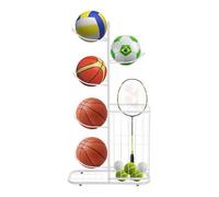 CUMELLIIR Soporte de pelota de baloncesto, 5 bolas, soporte de balón, balón con cesta, estante estable, equipo deportivo, organizador de voleibol de rugby, pantalla de fútbol, color blanco