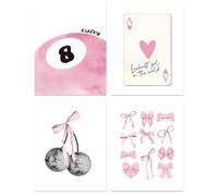 Cumnvulnt 4 piezas de arte de pared rosa, decoración de habitación de coqueta, impresiones estéticas, lazos rosas preparados para decoración femenina de apartamentos universitarios (8 x 10 pulgadas,