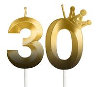 Cumpleaño Con corona vela número 30, vela de cumpleaño para pasteles,vela de feliz cumpleaño,Velas Oro Negro para Cumpleaños, Aniversario,Fiesta Temática decoraciones para tartas fiestas