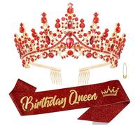 Cumpleaños Corona y Faja, Corona de Cristal Tiara, Sash Birthday Queen, Diadema Tocado Accesorios, con Alfiler, Adecuado Para Decoración de Cumpleaños de Niñas