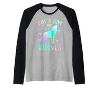 Cumpleaños de 11 años de Lobo - Solo una Chica Que ama a los Lobos Camiseta Manga Raglan