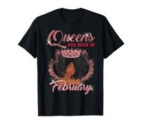 Cumpleaños de febrero Negro Reina Corona Rojo Rosa Melanina Diva Camiseta