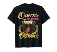 Cumpleaños de Octubre Black Queen Crown Afro Diva Melanina Mujeres Camiseta