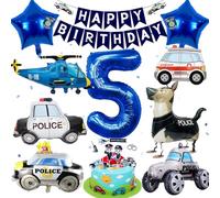Cumpleaños de Policía Decoración 5 Años, 17pcs Globo Policia, Coche de Policía Globos de Cumpleaños, Policía Globos de Helicóptero, Policia Pancarta Happy Birthday para Decoración de Fiesta Cumpleaños