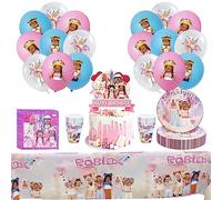 Cumpleaños Niña,Fiesta Vajilla,Juego de Vajilla,Suministros de Fiesta,Cumpleaños Fiesta Globos ,Plato,Servilleta de Papel,Taza,Mantel,Niños Decoración de Fiesta， 60 Pcs