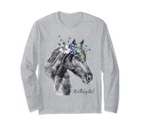 Cumpleaños Niña Negro Sementales Caballo con Flores Ponis Manga Larga