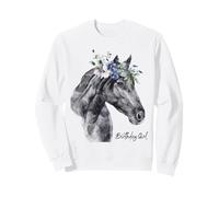 Cumpleaños Niña Negro Sementales Caballo con Flores Ponis Sudadera