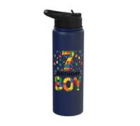Cumpleaños Niño 7 Años 7º Cumpleaños Bloque de Construcción de Ladrillo Stainless Steel Insulated Water Bottle