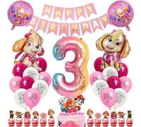 Cumpleaños Patrulla Dog 3 Años, Decoracion Cumpleaños Niña, Globos Sky Perro Canina, Globo Número 3 Rosa, Pancarta Happy Birthday, Decoracion Tartas como Adornos de Cumpleaños para Infantil