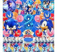 Cumpleaños Soni 8 Años, 54 Piezas Kit Decoracion Soni Cumpleaños, Globos Sonic, Decoracion Tarta Soni Decoracion, Happy Birthday Pancarta, Mantel, Fiesta de Cumpleaños Niño y Niña Soni