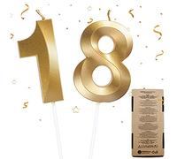 Cumpleaños Velas y Topper de Pastel para Decoración de Tarta, 2 Piezas Números 18, ¡Vela, (Para Fiesta, Boda, Aniversario, Celebración)