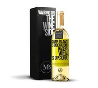 «Cumplir años es obligatorio hacerte vieja es opcional» Mensaje en una Botella. Vino Blanco Premium Verdejo Joven + Gift Box. Etiqueta Amarilla PERSONALIZABLE