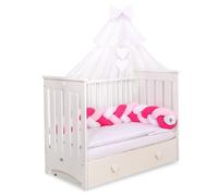 Cuna bebé Lorenzo/ vestida completa con cajón - COLOR : Blanco, Relleno Nordico: Sí (+29Є )