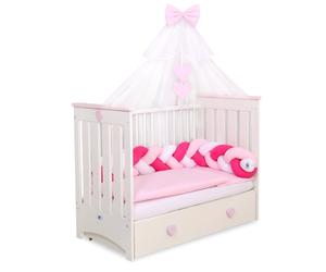 Cuna bebé Lorenzo/ vestida completa con cajón - COLOR : Rosa, Relleno Nordico: Sí (+29Є )