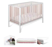 Cuna Bebe Madera de Haya Natural Resistente con Colecho para Recien Nacido 120x60 con Colchón Helios y Protector de Colchón Impermeable. Modelo Laponia CoolDreams