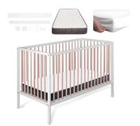 Cuna Bebe Madera de Haya Natural Resistente con Colecho para Recien Nacido 120x60 con Colchón Morfeo y Protector de Colchón Impermeable. Modelo Laponia CoolDreams