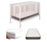 Cuna Bebe Madera de Haya Natural Resistente e Independiente para Recien Nacido 120x60 con Colchón Morfeo y Protector de Colchón Impermeable. Modelo Laponia CoolDreams